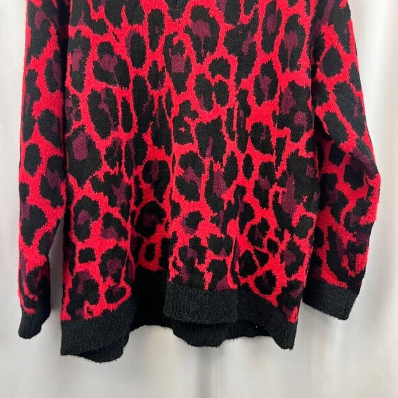 Apt.9 Womens V-Neck Leopard Print Pullover Sweater Red/Black Size Large - Picture 4 of 8
